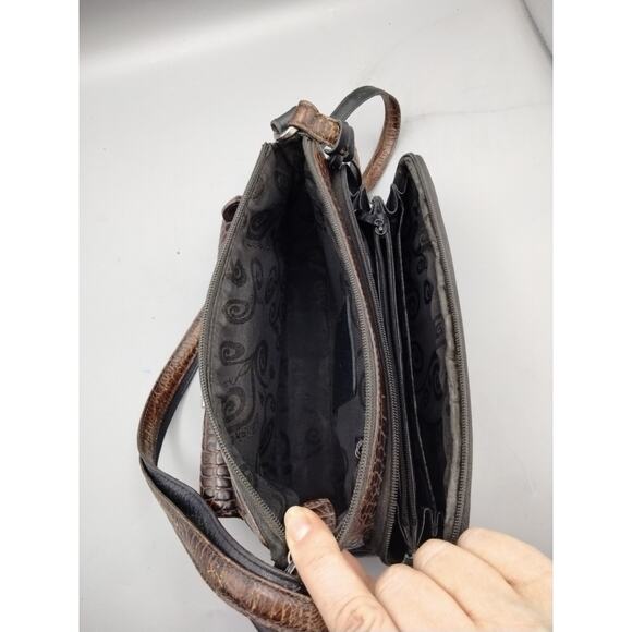 Brighton Brown Black Croc Embossed Leather Crossbody Purse Heart Charm Wallet - Picture 7 of 9